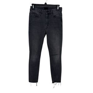 MOTHER High Waisted Looker Ankle Fray Size 25 Charcoal Raw Hem Gray
